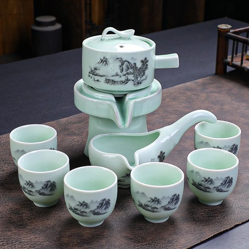 Chinese Ceramic Purple Clay Tea Set  8 Pcs Set Semi Automatic Tea Sets   Tea Cup The Kung Fu Teapot Set