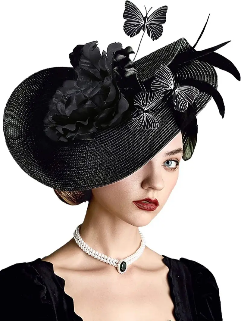 2024 Tea Party Straw Pillbox Hat Feather Fascinator Kentucky Hat Womens Fascinator Big Flower Derby for Cocktail Wedding