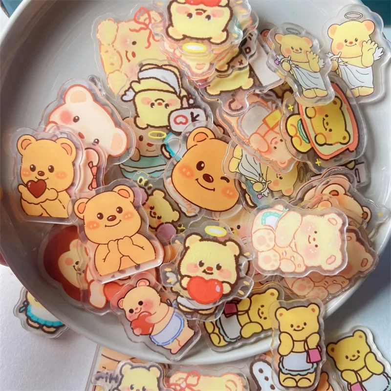 

Cartoon Anime Butter Bear Acrylic Patch Cute Sandwich Double Transparent 2cm 4cm Handmade DIY Keychain Charms Accessories