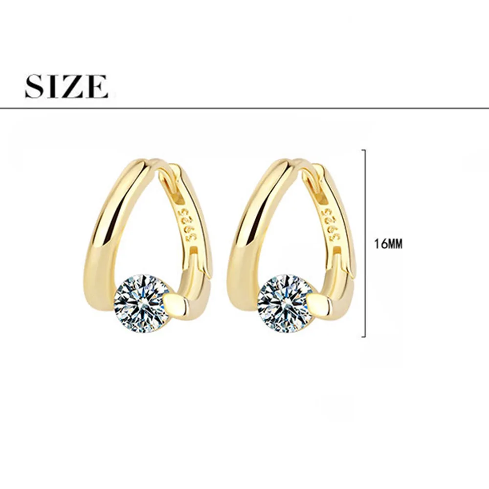 925 Silver Gold Crystal Stud Earrings for Women