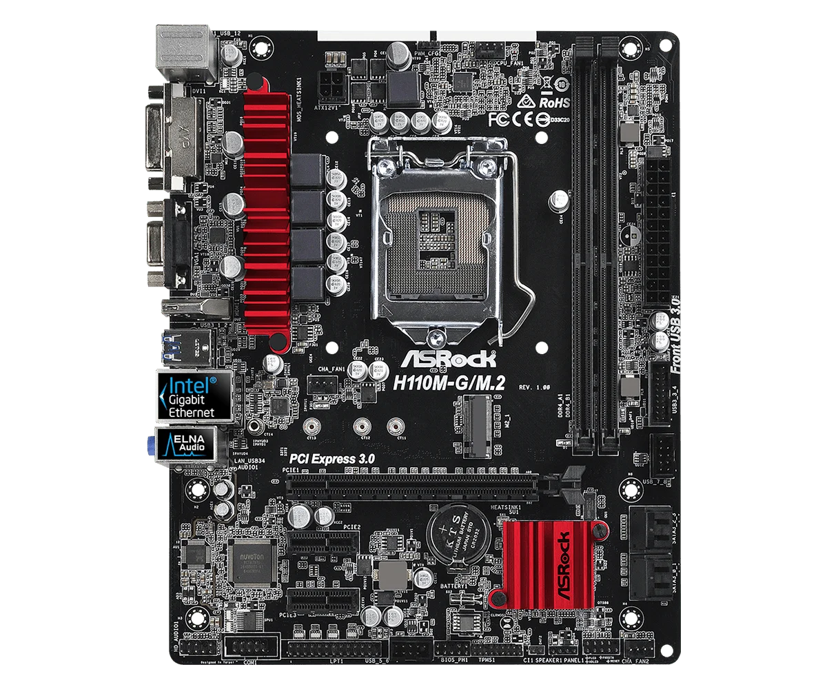 ASRock H110M-G/M.2 Motherboard LGA 1151 2×DDR4 32GB PCI-E 3.0 M.2 USB2.0 Intel H110 Motherboard For Core i3-6100 i7-6700K cpu