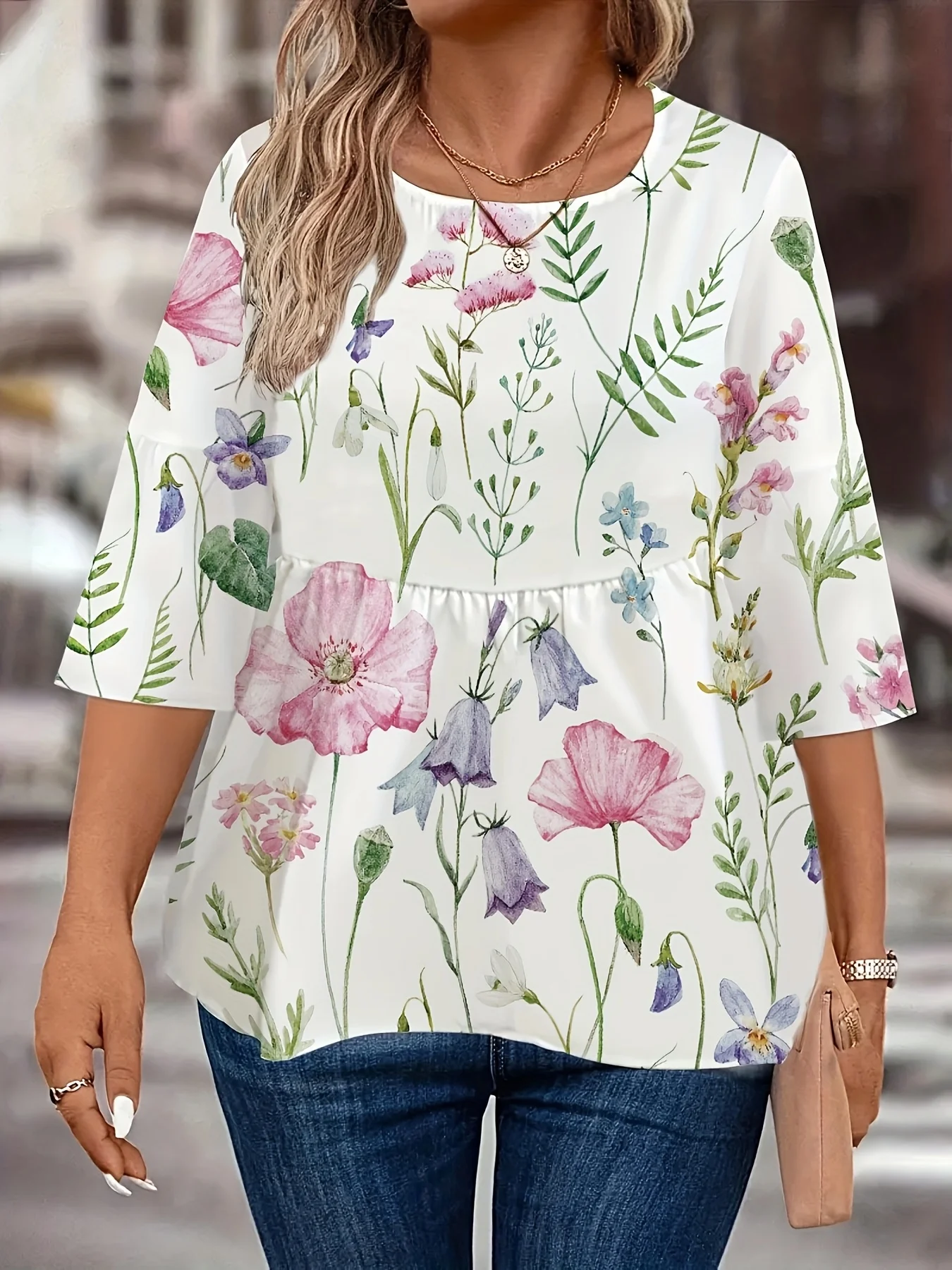 

Модная свободная рубашка больших размеров, женская элегантная женская рубашка с круглым вырезом, повседневная женская рубашка с принтом, праздничный топ выходного дня