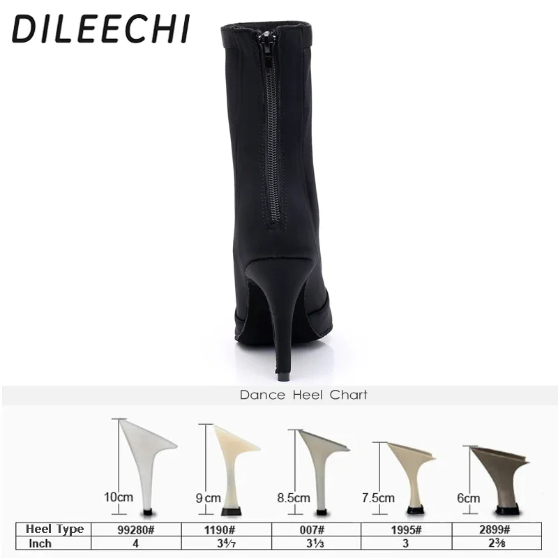 DILEECHI Latin Shoes Dance Boots Women Black Stretch Cloth Salsa Party Wedding Ballroom Dancing Shoes High Heels Soft Outsole