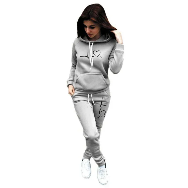 

2 hoodie sportswear Fashion printed hoodie and trousers casual women's sportswear Autumn/Winter jogging suit