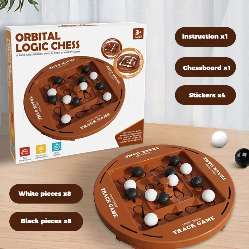 Dual Player Track Rotating Logic Chess Game Black White Four-in-a-Row Board Educational Strategy Tabletop Toy Track Game