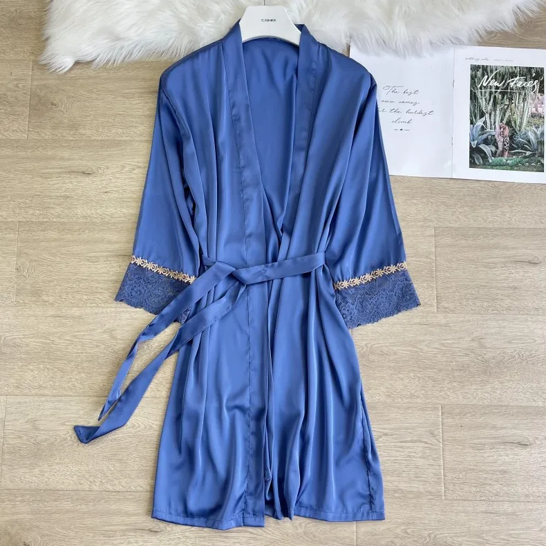 Bata de novia de encaje blanco Sexy para dama de honor, bata de boda para primavera y verano, ropa de dormir para mujer, bata de baño tipo kimono, camisón de satén suelto, ropa de casa