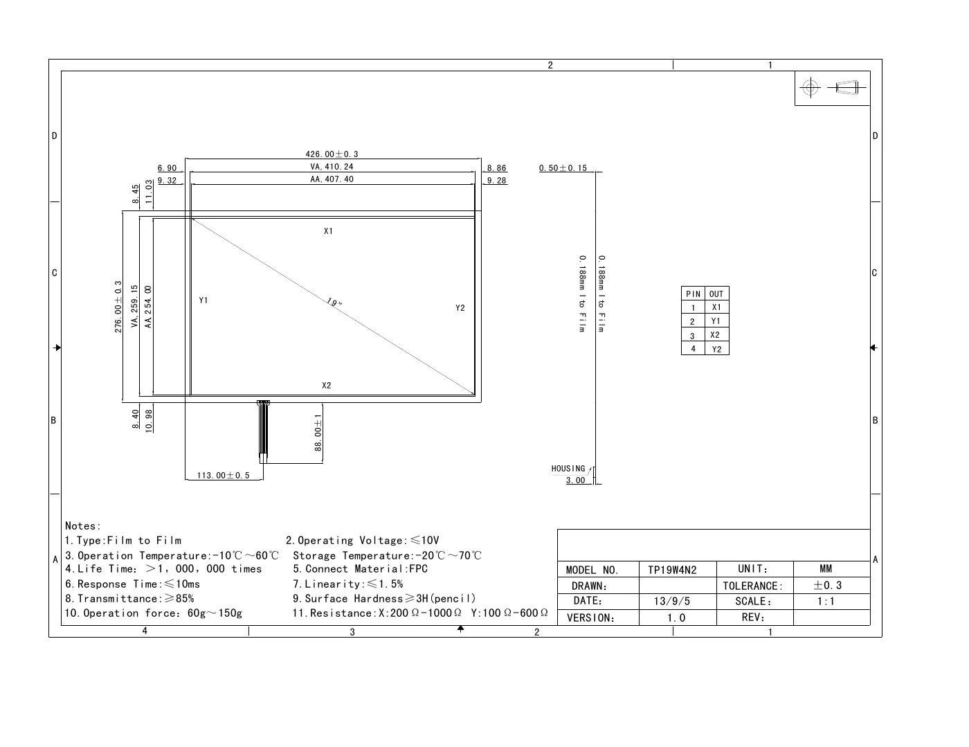 19inch 4 Wire Foldable Flexible Film To Film 426*276mm Soft Touch Screen Panel with USB Controller Kit 426x276mm