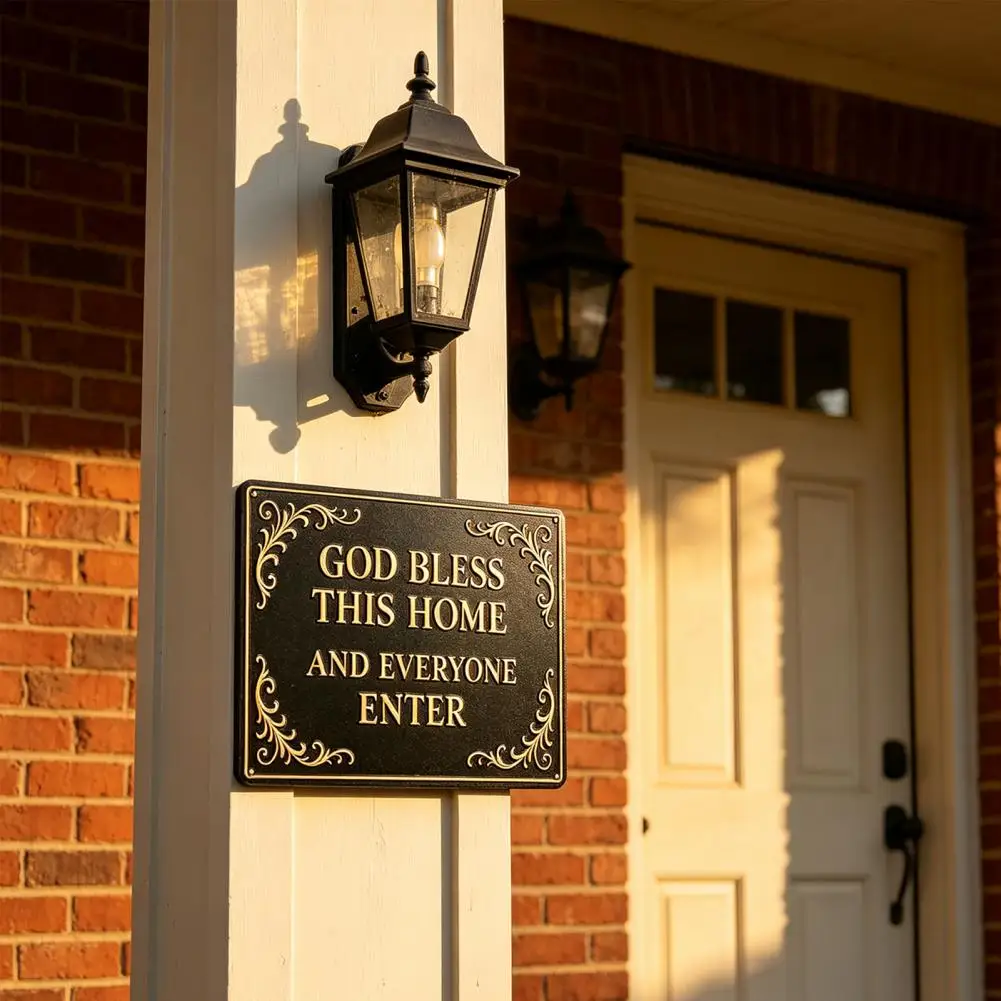 Cute Yard Decorations God Bless This Home Vintage Metal Wall Sign Christian Blessing Plaque Decor Housewarming Gift for Indoor