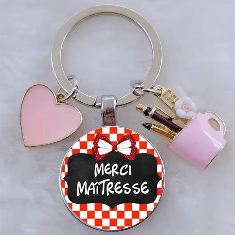 merci maitresse french letter word teacher\'s day gift keychain, enamel pen holder love pendant DIY keychain gift