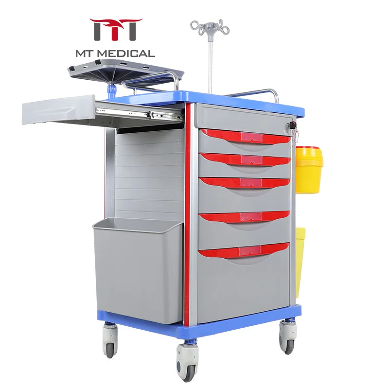 HOCHEY Medical ABS Multifunction Plastic Emergency Cart Hospital Medical Care Trolley for Hospitals and Medical Facilities