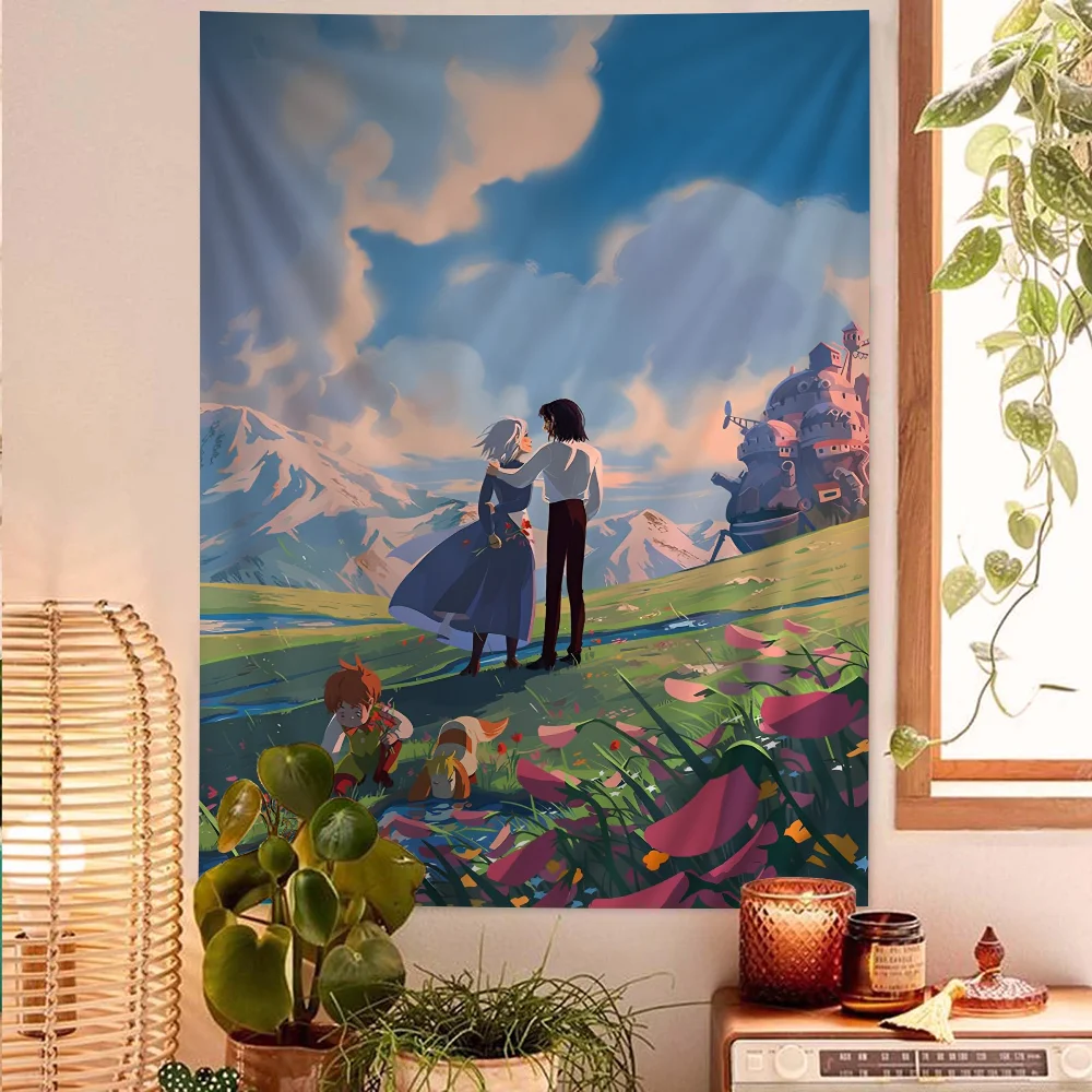 Studio Ghibli Howls Moving Castle Tapestry Anime Tapestry Hanging Tarot Hippie Wall Rugs Dorm Wall Hanging Sheets