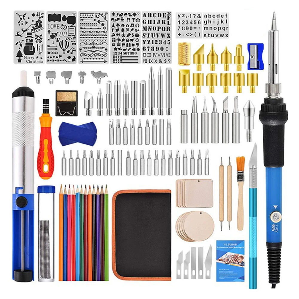 Wood Burning Carving Pyrography Pen Kit Adjustable Temperature Electric Soldering Iron Welding Wood Embossing Burning Tool 60w