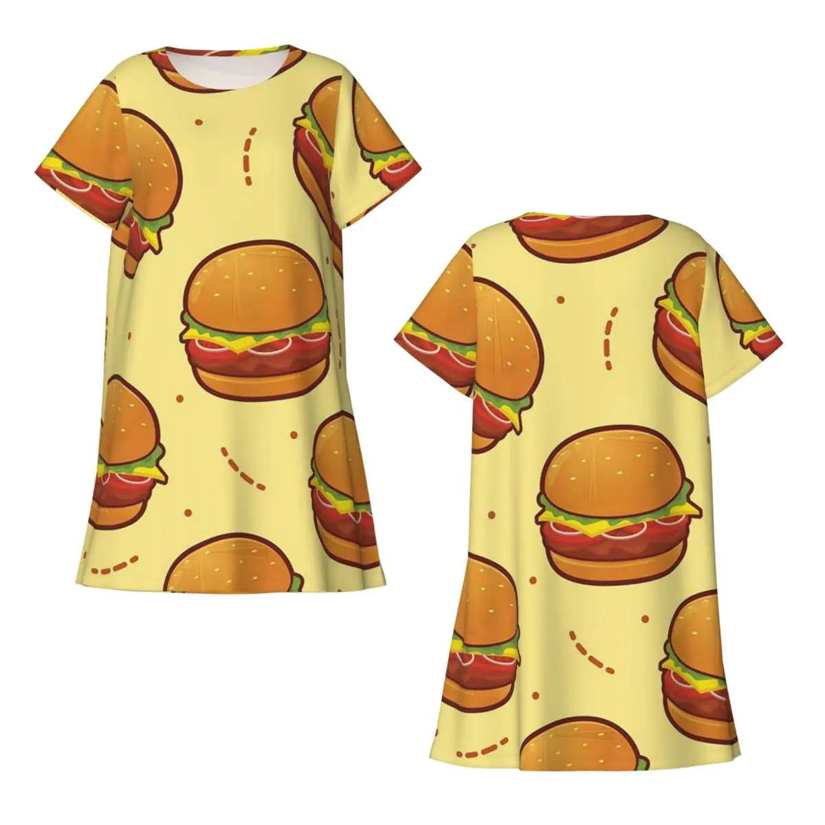 Custom Burger Pattern Short Sleeves Nightdress For Sleeping Sleepshirts Women Short Sleeve Nightgowns Loose Pajama Dress