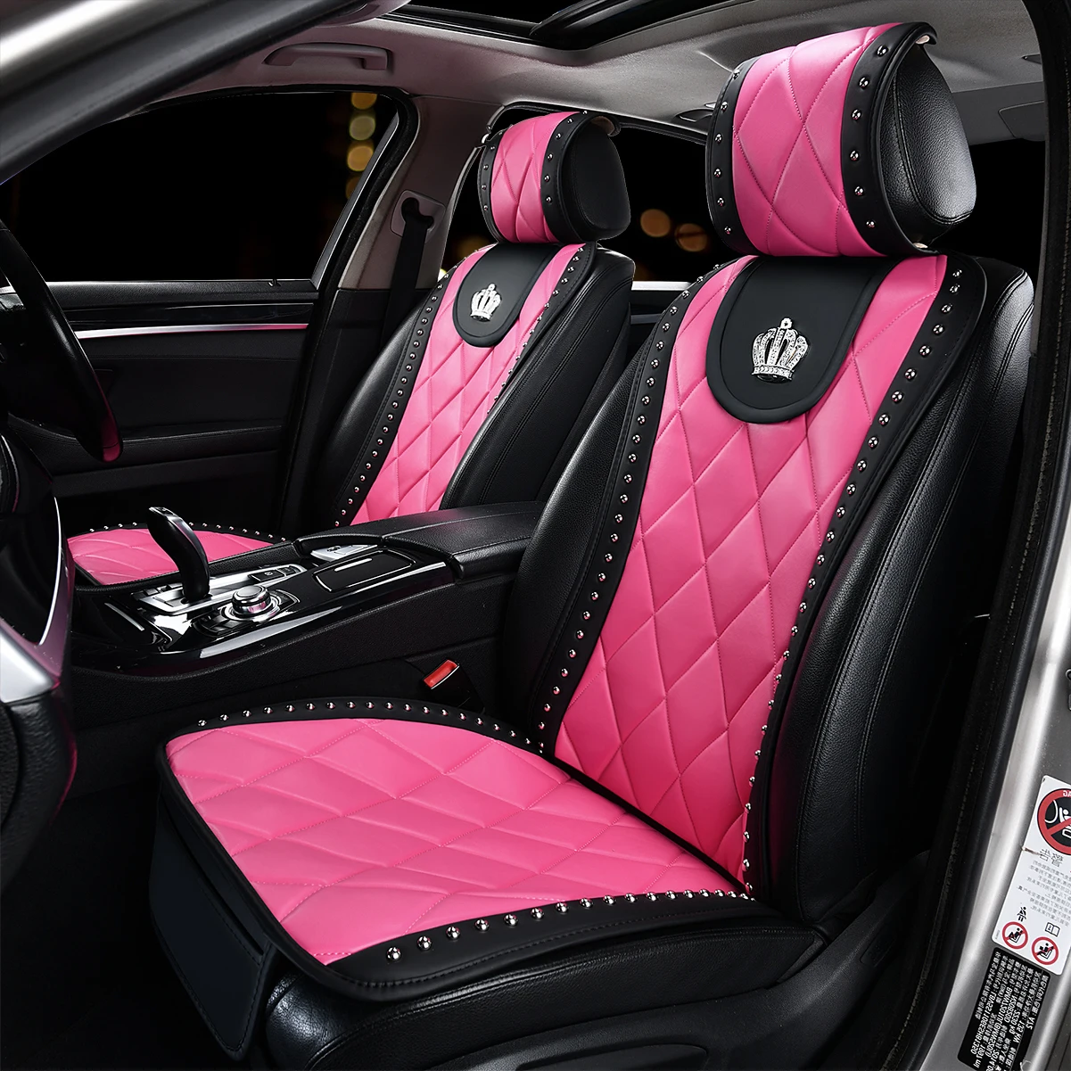 Universal Car Seat Cover Crown Willow Nails Leather Auto Seat Cushions Mats Interior Accessories Front Seats Covers Styling Rose