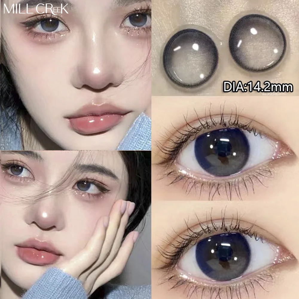 MILL CREEK 2Pcs Natural Eyes Contact Lenses with Myopia Prescription Blue Colored Lenses Black Lenses Beauty Pupil Makeup Yearly