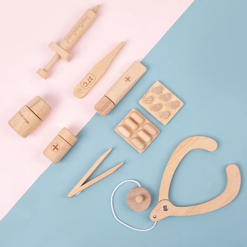 LazyChild Wooden Doctor Play Set for Kindergarten Pretend Play Toy with Stethoscope Educational Wooden Toys Wholesale for Export