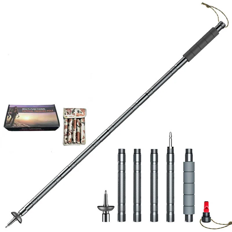 

Multifunctional aluminum alloy trekking pole Outdoor telescopic folding hiking pole lightweight mountaineering cane with comfort