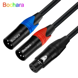 Bochara 3Pin Balanced XLR Female to Dual XLR Male Splitter Cable Foil+Braided Shielded For Microphone Mixer Amplifier 50cm
