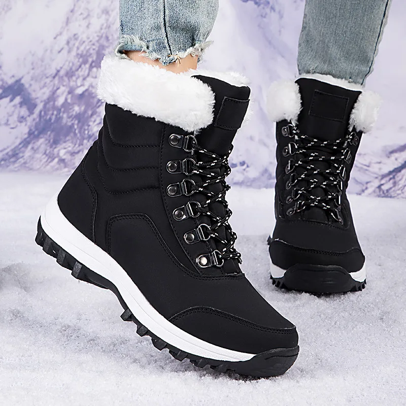 

Winter Womens Snow Boots Warm Fleece Lined Thickened Mom Cotton Boots Large Size Thick Sole Non Slip Footwear