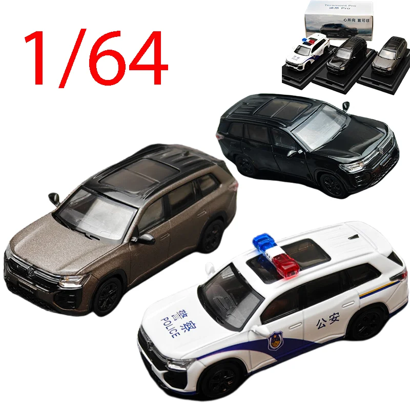 Diecast 1/64 escala SAIC Volkswagen coche en miniatura de aleación SAIC Volkswagen Teramont Pro coche de policía vehículo de juego coleccionable caja Original