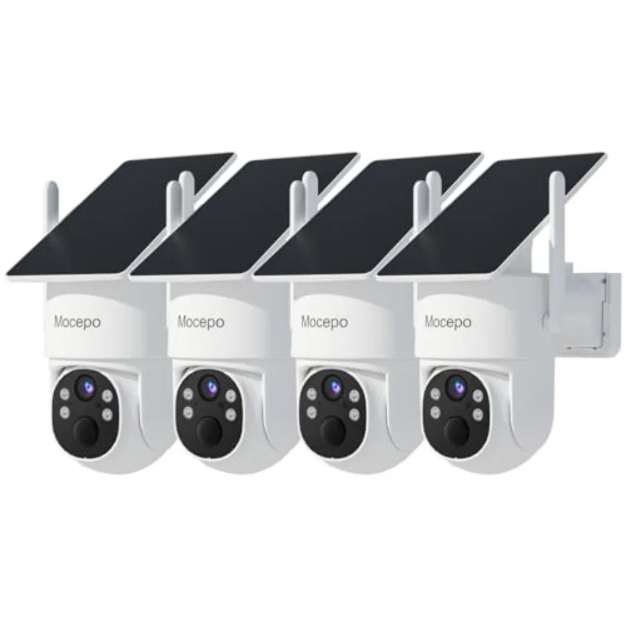 Outdoor security cameras system: wireless, solar-powered, 4MP, 360 pan tilt, color night vision, no subscription, 5G/2.4G WiFi,