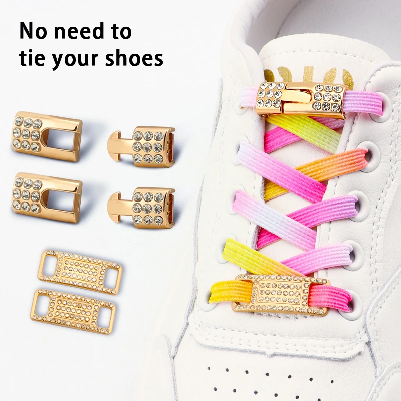 

Glitter Elastic Laces Sneakers Tennis No Tie Shoe laces Luxury Gold Diamond buckle Shoelaces without ties Flat Shoelace for Shoe