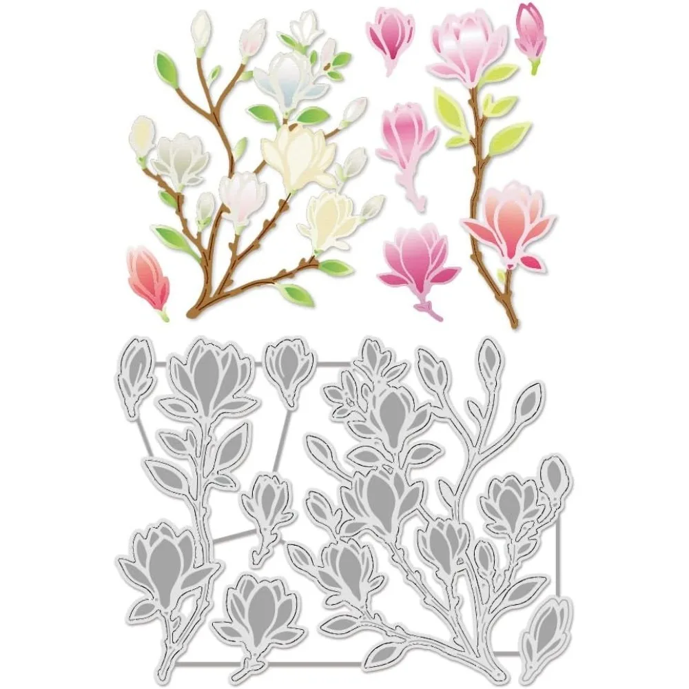 Metall-Stanzformen, Karbonstahl, Prägeschnittene Schablonen, Magnolienblüten-Rahmen, Schablonen, Stanzformen für die Kartenherstellung, DIY-Handwerk