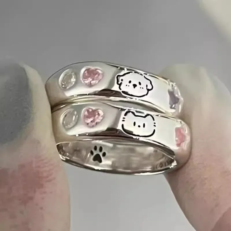 1/2pcs Cute Cat Dog Animal Couple Ring for Women Men 2025 New Fashion Statement Lover Rings Valentine's Day Party Jewelry Gifts