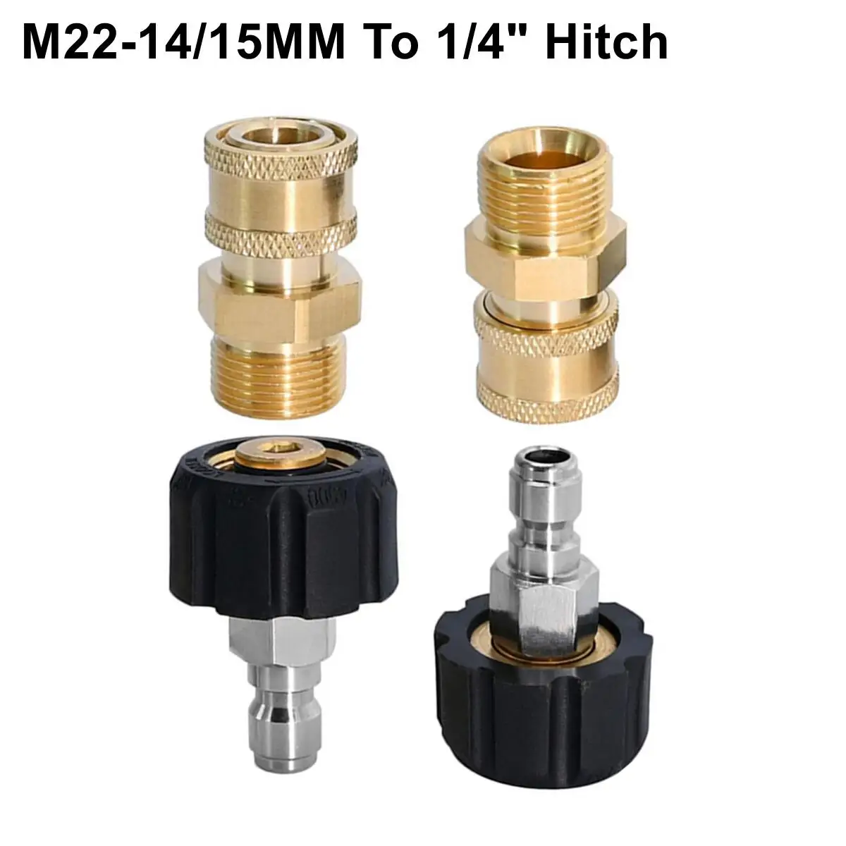 Pressure Washer Adapter Set Couplers Swivel M22-14mm/15mm to 1/4 Quick Hitch For High Pressure Wash Gun & Hose