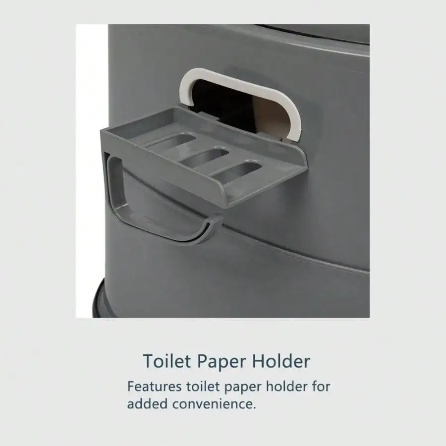 Inodoro portátil con antideslizante para acampar al aire libre, plástico duradero, color gris, fácil de limpiar y transportar