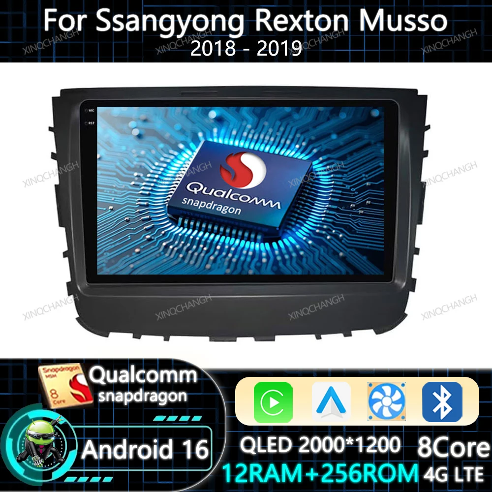 Android 16 Car Radio Carplay Auto For Ssangyong Rexton Musso 2018 2019 Qualcomm Multimedia Video Player 2DIN 4G WIFI QLED BT GPS