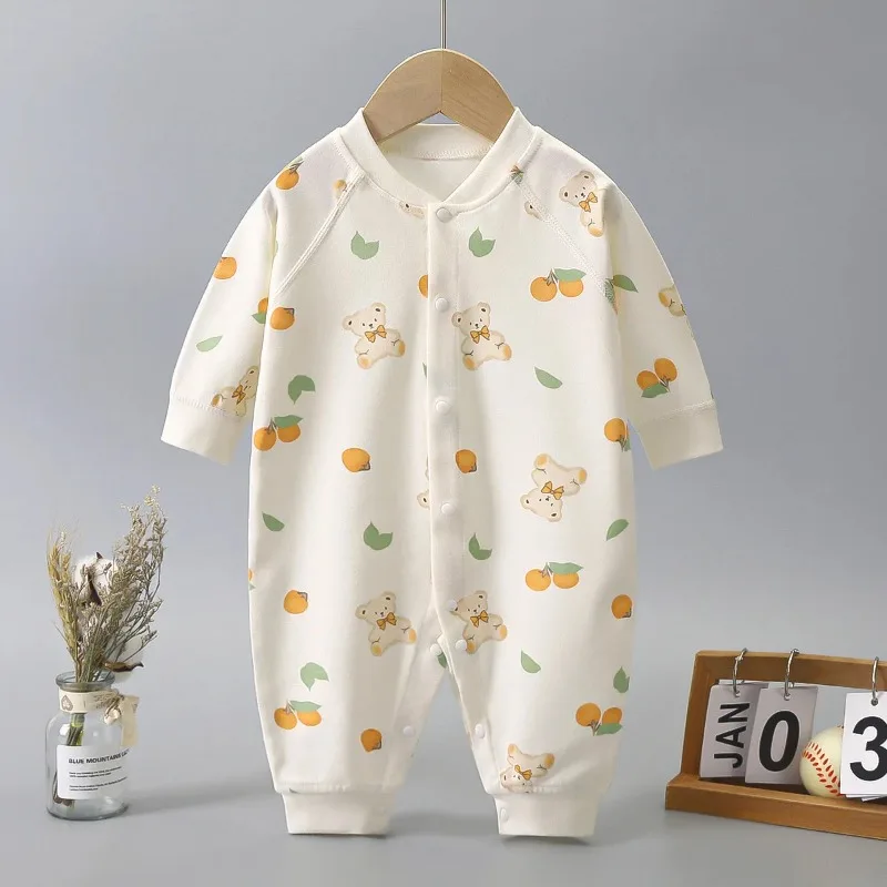 ZOETOPKID Baby Clothes Long Sleeved Spring and Autumn Jumpsuit Pure Cotton Baby Climbing Clothes Boneless Single Breasted Hoodie