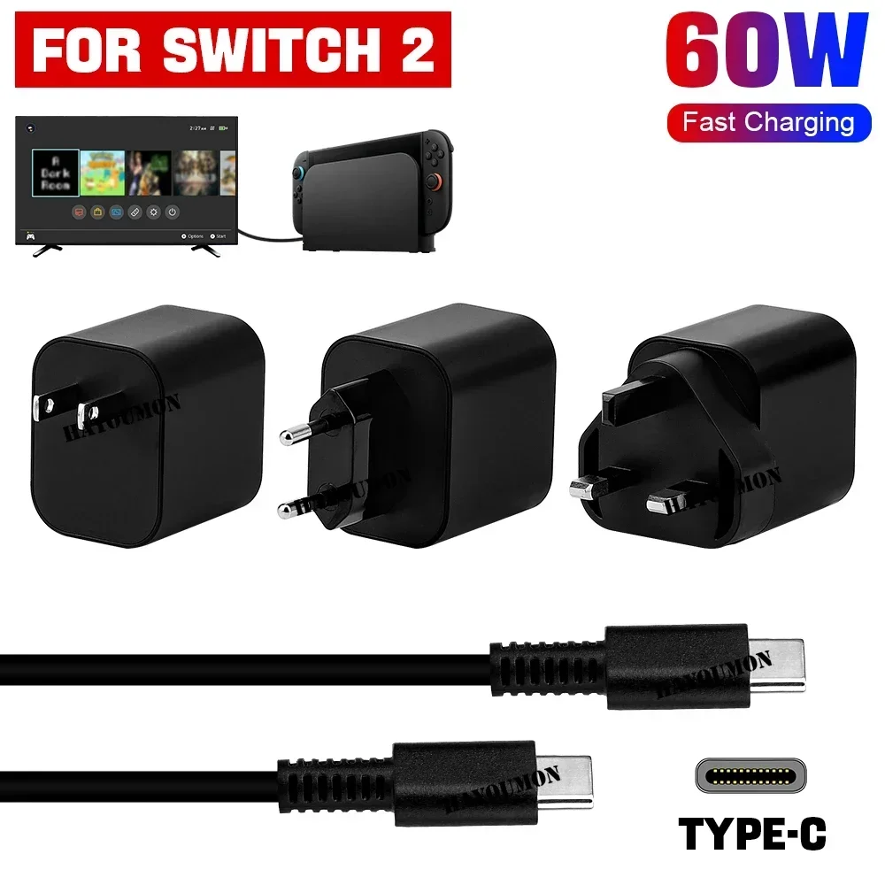 EU US UK 60W AC Adapter Charger Plug for Switch 2 2025 20V/3