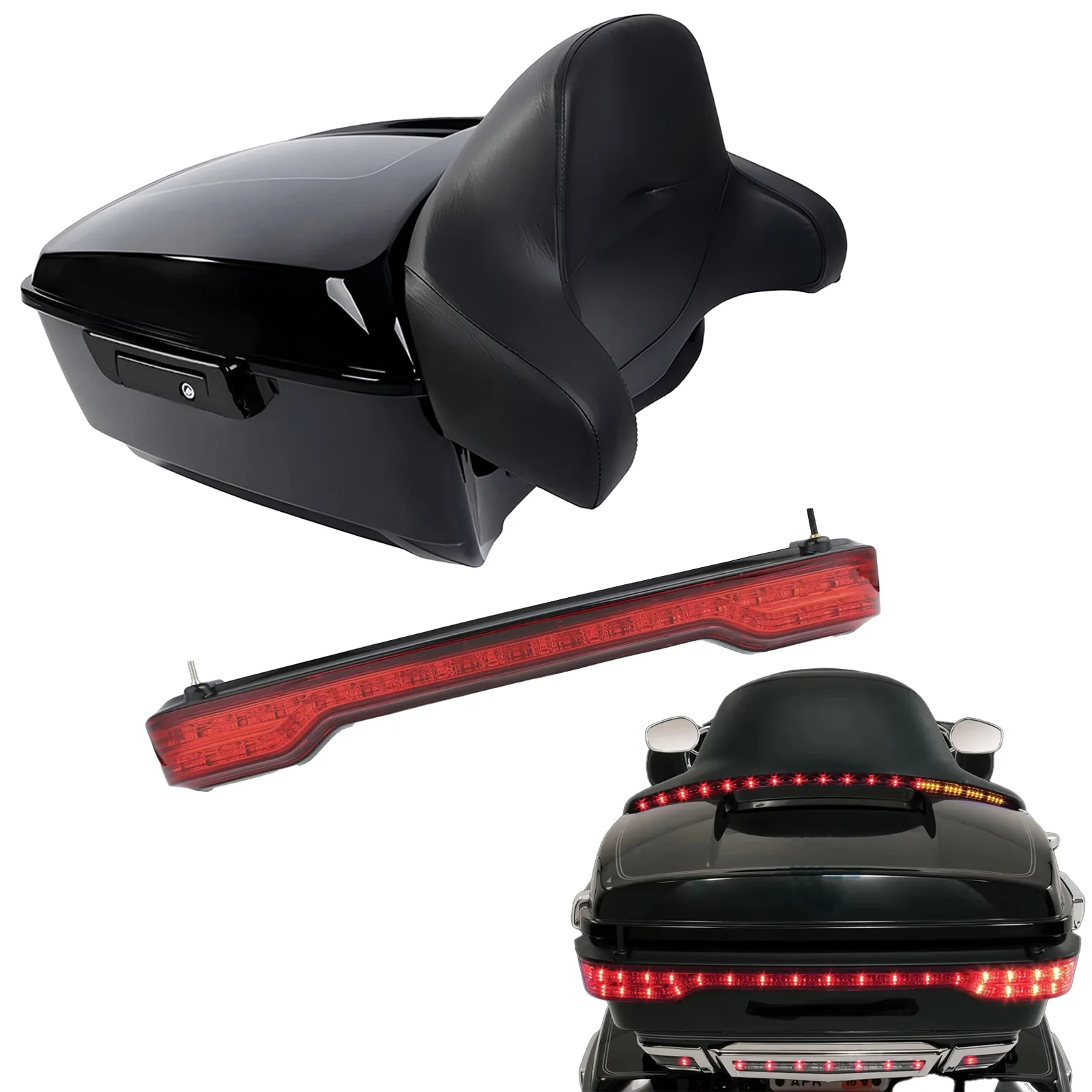 For Harley Touring CVO Road King Electra Street Glide 09up Motorcycle Top Case Tail Box Bag Luggage King Tour Pack Pak LED Light