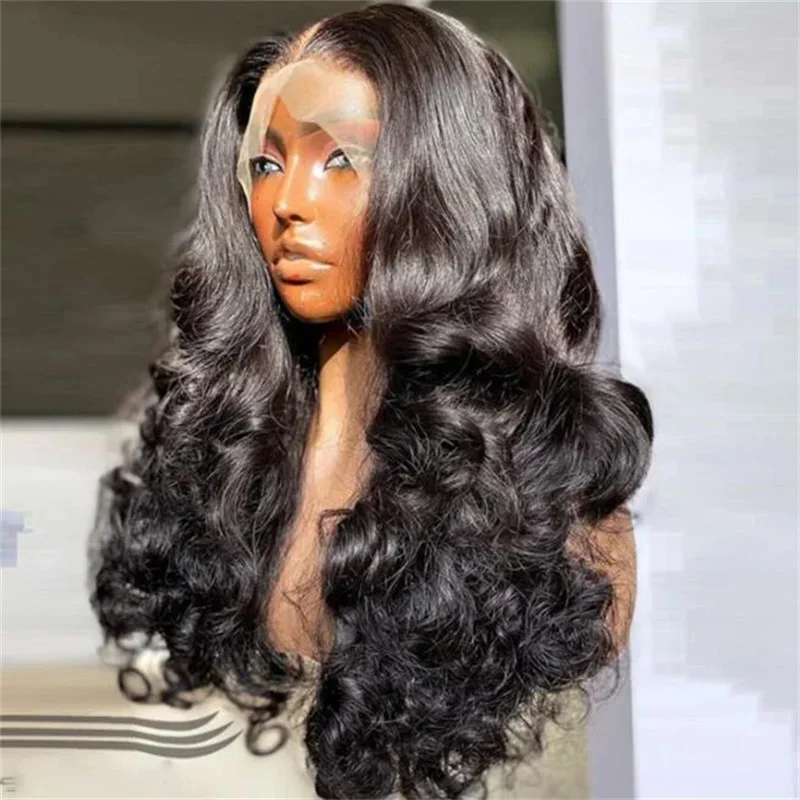 28Inch Black Long  Wave 5x5 Silk Base Jewish Human Hair Wig With Baby Hair HD Lace European Hair Preplucked Glueless Daily