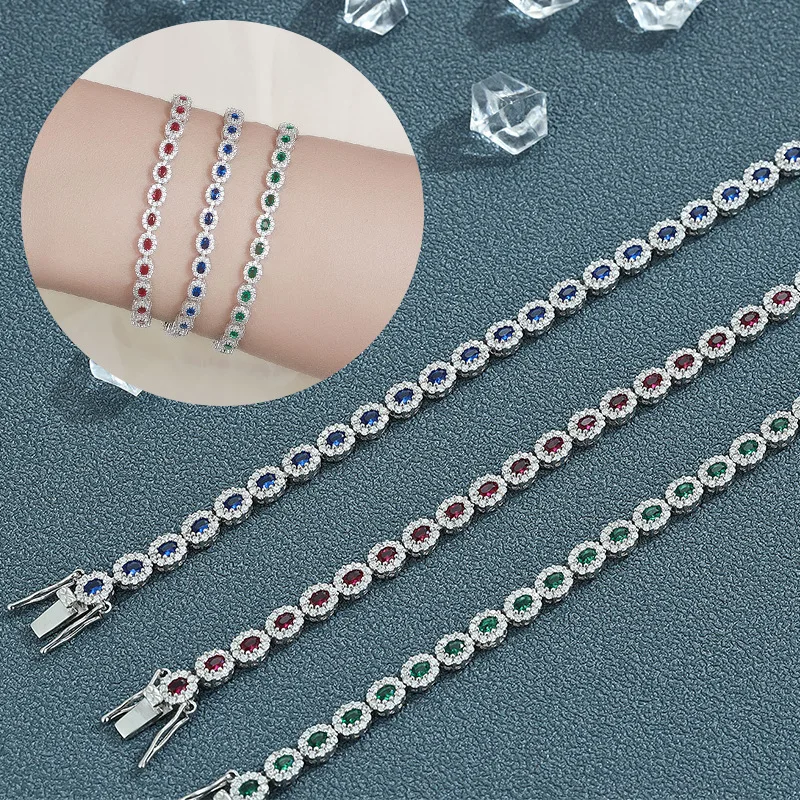 

Luxury Solid Platinum PT950 Women's Red Blue Green Moissanite Diamond Bracelet Row Diamond Tennis Bracelet