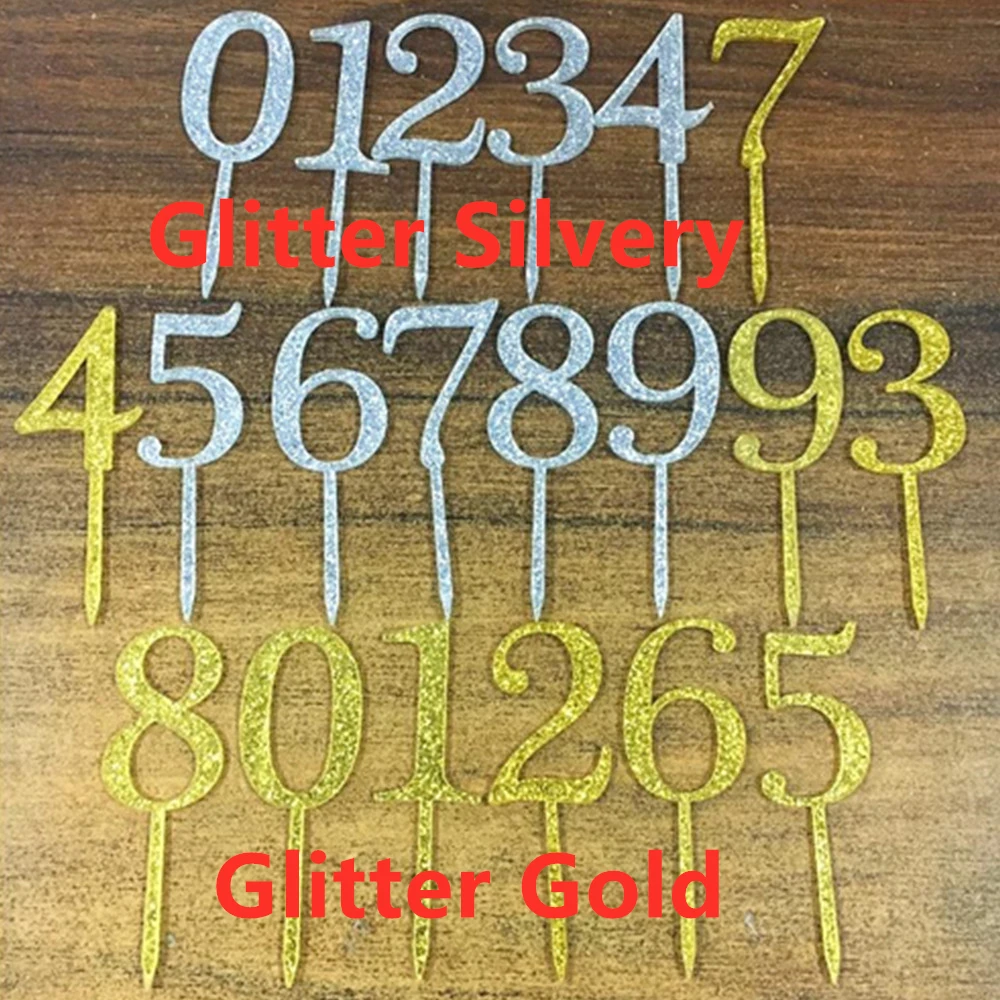 1pc New Gold Silvery Red Number 0123456789 Birthday Cake Topper Acrylic Golden Children Christmas Annivesary Party Decoration