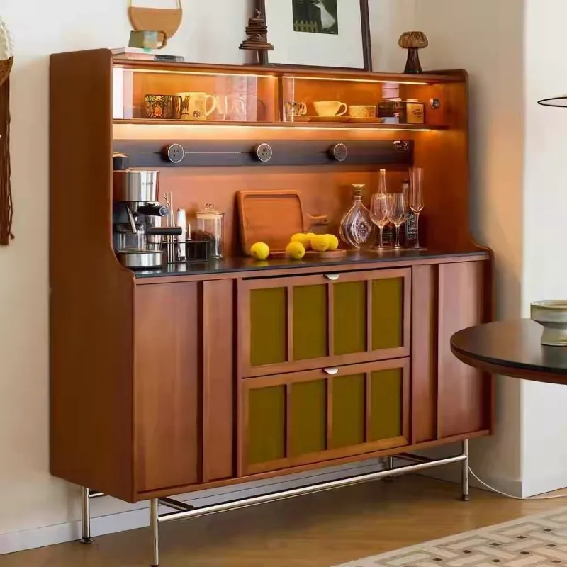 Vintage French sideboard wall-mounted integrated storage cabinet, double-layer living room wine cabinet, small apartment