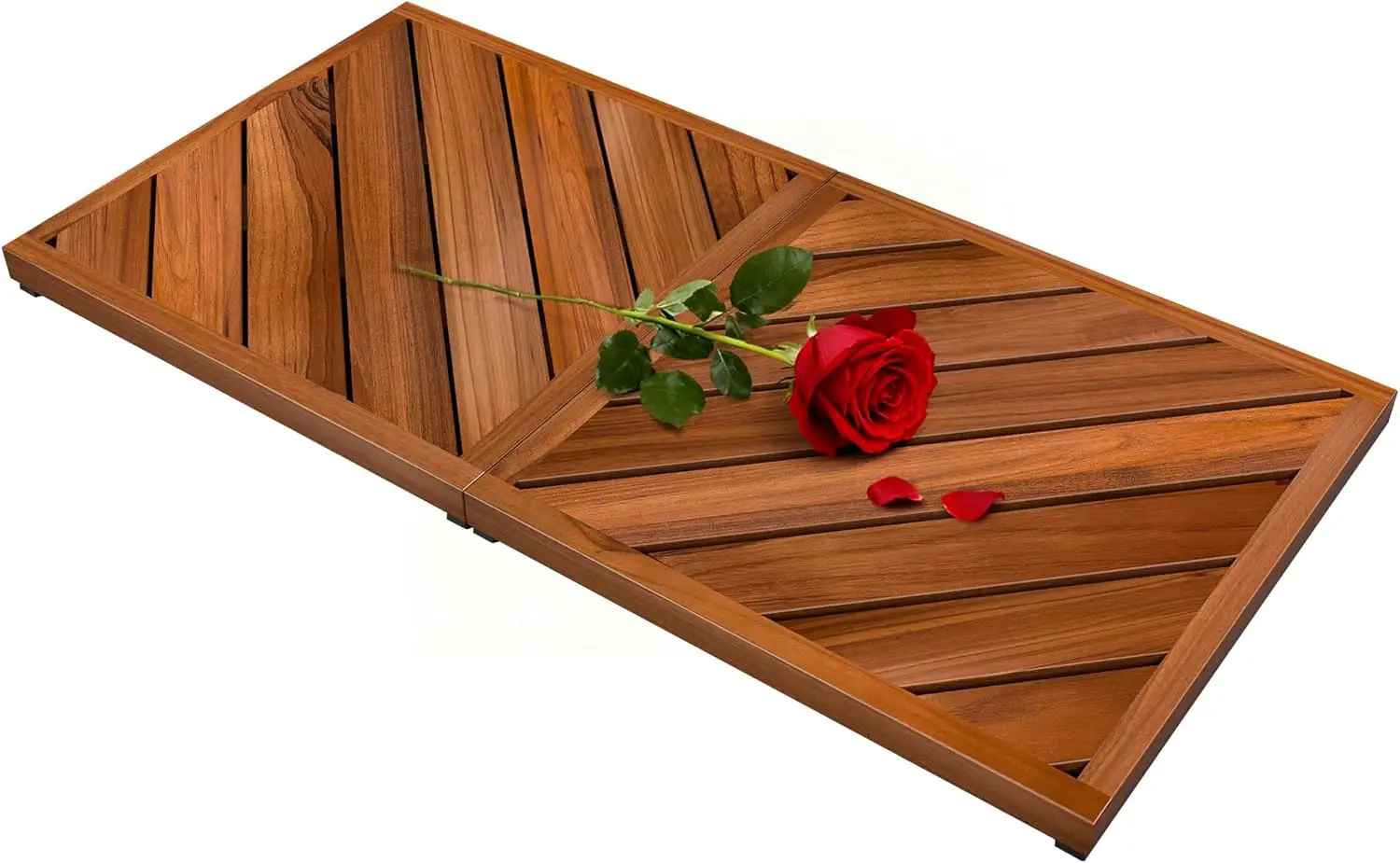 

Teak Wood Bath Mat 33x16.5 Anti Slip Square Shower Mat for Indoor Outdoor Bathroom Spa