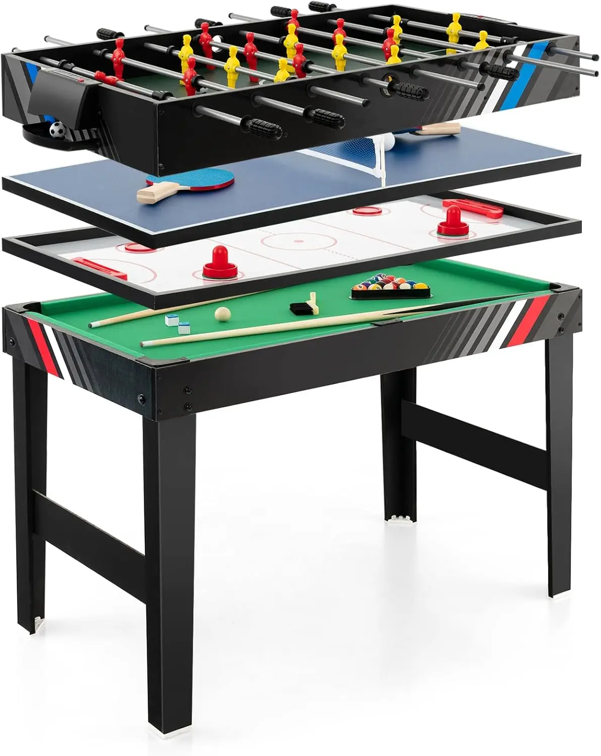 

4-in-1 Combination Game Table, 49" Multi Game Table Set with Soccer, Air Hockey, Billiards, Table Tennis Tabletop, Pool Table Fo