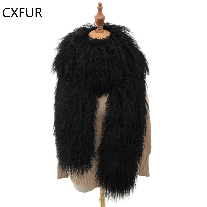 

CX-S-214 Boutique Fashion Furry Women Real Mongolian Lamb Fur Long Scarf for Winter