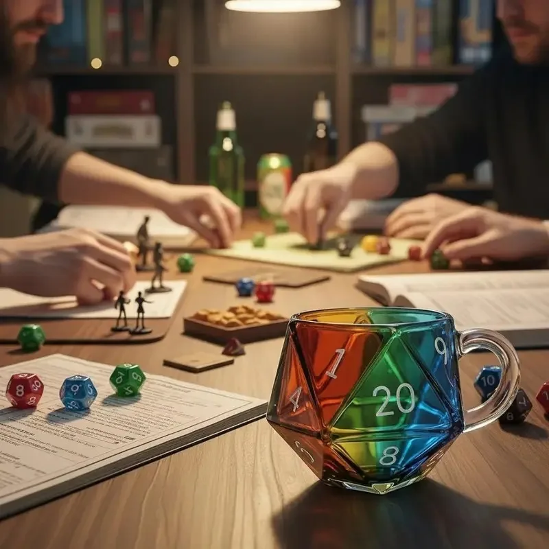 Rainbow D20 Dice Coffee Mug Glass Cup with Handle Polyhedral Dice Coffee Cup Transparent Glass Game Mug for Fantasy Lovers