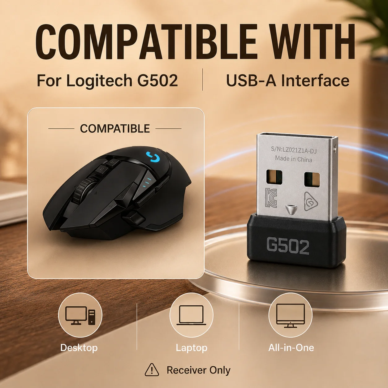 For Logitech G502 USB Dongle - 2.4GHz Mouse Receiver Plug Adapter , Wireless Gaming Mouse Replacement Accessories , New2026