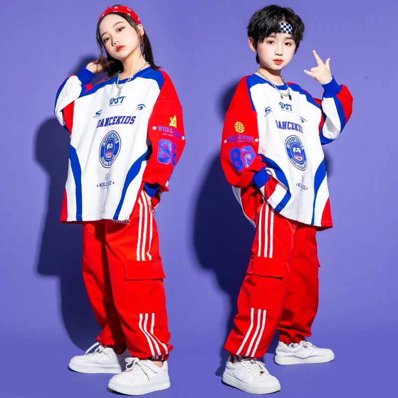 Kids Hip Hop Clothing Contrast Joggers Pant Boys Street Dance Outfits Girls Streetwear Child Jazz Sport Costume Clothes Sets image 3