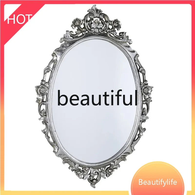 6239 French retro oval vanity mirror carved light luxury wall-mounted bathroom mirror fireplace decorative mirror