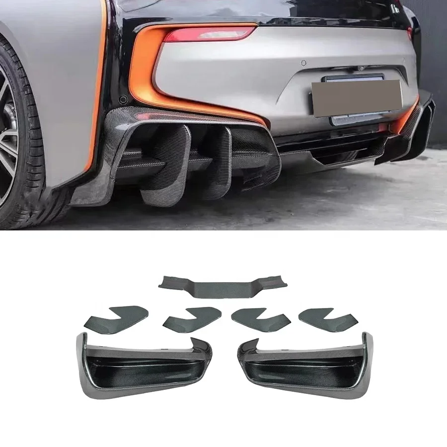 Rear Bumper Diffuser Side Splitter Cover For BMW i8 rear Diffuser 2-Door Car Real Carbon Fiber Boot Lower Guard Plate Spoiler