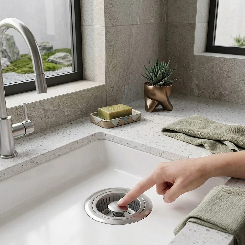 Kitchen Sink Drain Stopper 3 in 1 Function Brass Body ABS Dual Basket Pre Installed Spare Core for 3 1/2 Inch Opening