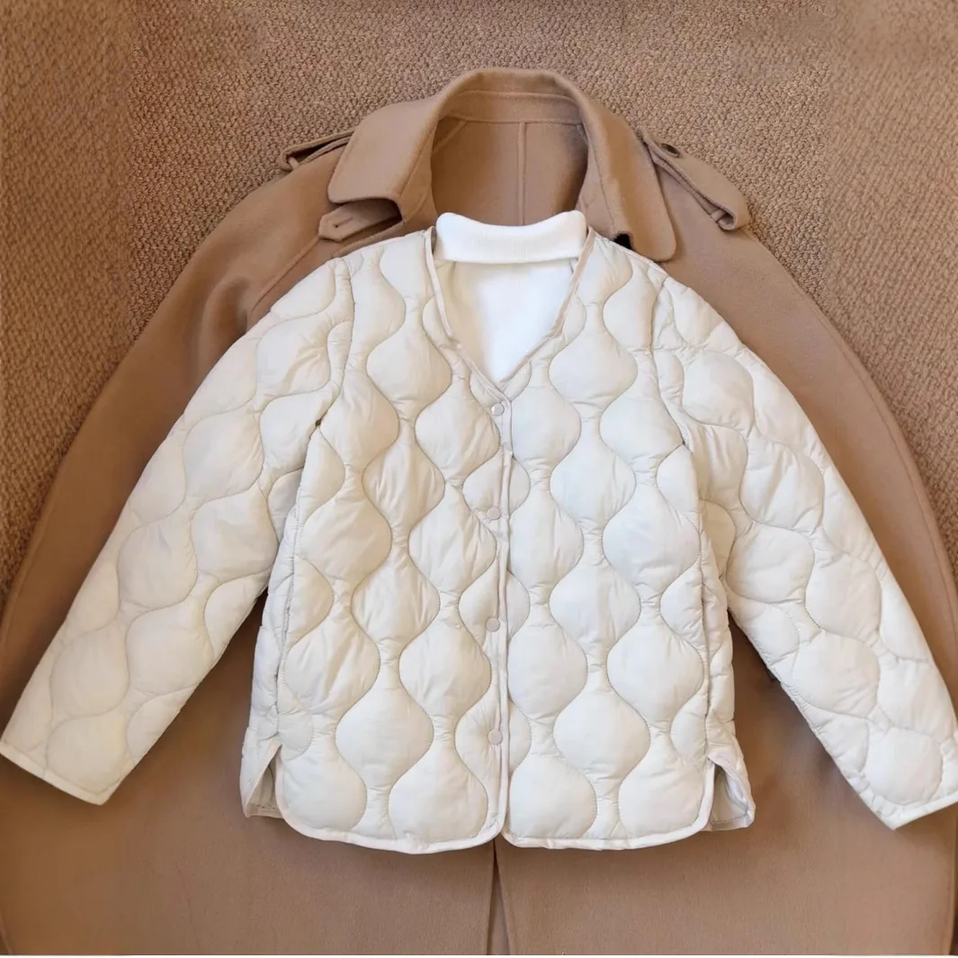 Women's Lightweight Inner Liner Short Collarless Cotton Jacket for Spring 2025 New Cotton Jacket for Warmth and Slim Fit Light