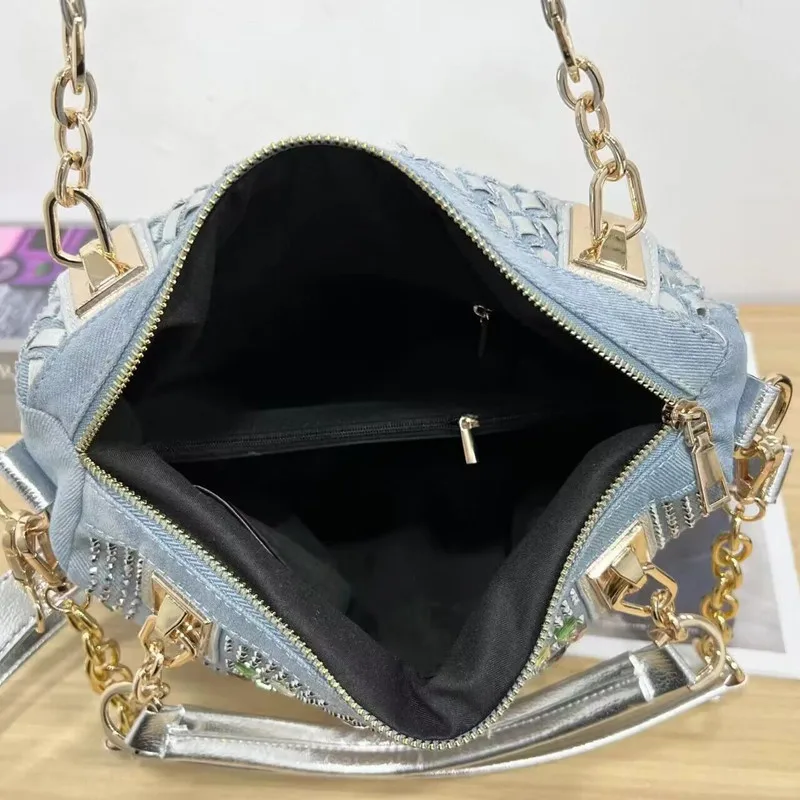 Denim colored diamond shoulder messenger bag casual luxury design tote bag Bag women 2024 new women\'s bag