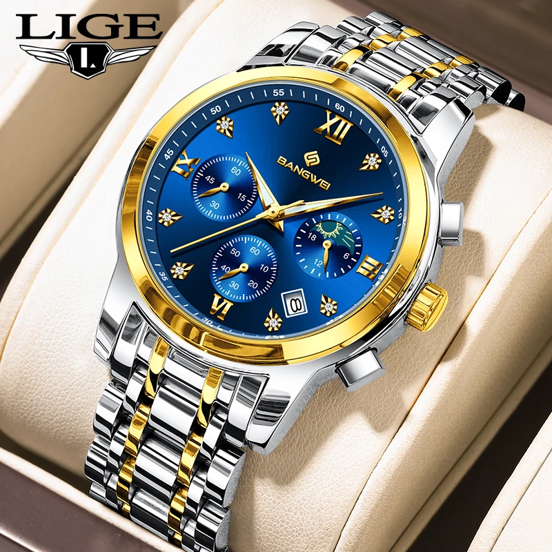 

BANGWEI 2026 Top Luxury Watches Men Fashion LIGE Original Quartz Wristwatches Waterproof Luminous Steel Mens Watch Reloj Hombre